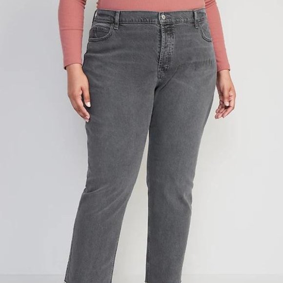 Old Navy High-Waisted Button-Fly Slouchy Straight Cut-Off Gray Jeans for Women - Picture 10 of 12